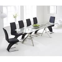 Mark Harris Palazzo 200cm Glass Extending Dining Set with 6 Hereford Z Black Dining Chairs