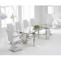 Mark Harris Millicent 160cm Glass Extending Dining Set with 6 Hereford Z White Dining Chairs