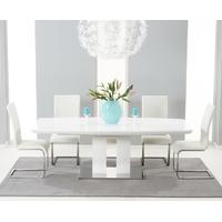 Mark Harris Rossini White High Gloss Extending Dining Set with 6 White Malibu Dining Chairs