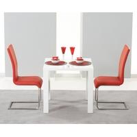 Mark Harris Hereford White High Gloss Dining Set with 2 Red Malibu Dining Chairs