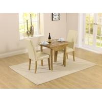 Mark Harris Promo Solid Oak 90cm Round Extending Dining Set with 2 Atlanta Cream Faux Leather Dining Chairs