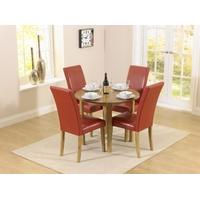 Mark Harris Promo Solid Oak 90cm Round Extending Dining Set with 4 Atlanta Red Faux Leather Dining Chairs