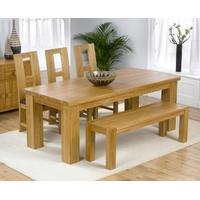 Mark Harris Barcelona Solid Oak 200cm Dining Set with Barcelona Bench and 4 John Louis Brown Dining Chairs