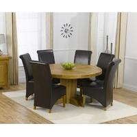 Mark Harris Turin Solid Oak 150cm Round Dining Set with 6 Barcelona Brown Dining Chairs