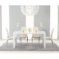 Mark Harris Ava White High Gloss Dining Set 160cm with 4 Ivory Carsen Dining Chairs