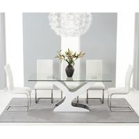 Mark Harris Natalie Black and White High Gloss Glass Top Dining Table with 6 White Malibu Dining Chairs