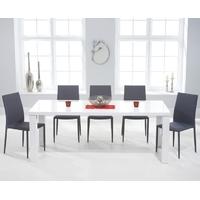 Mark Harris Ava White High Gloss 180cm Dining Set with 6 Stackable Grey Dining Chairs