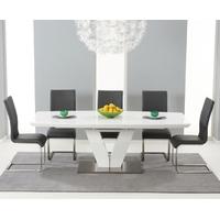 Mark Harris Malibu White High Gloss Extending Dining Set with 6 Grey Dining Chairs