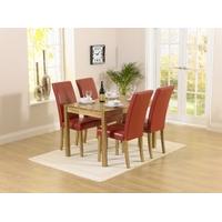 mark harris promo solid oak 120cm dining set with 4 atlanta red faux l ...