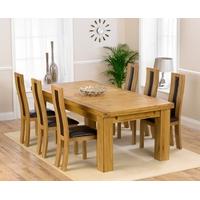 Mark Harris Laurent Solid Oak 230cm Extending Dining Set with 6 Havana Brown Dining Chairs