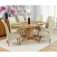 Mark Harris Dorchester Solid Oak 120cm Round Extending Dining Set with 6 Roma Cream Dining Chairs