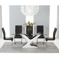 Mark Harris Natalie Black and White High Gloss Glass Top Dining Table with 6 Black Malibu Dining Chairs
