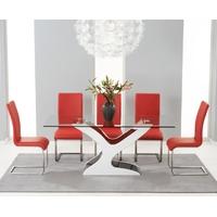 Mark Harris Natalie Black and White High Gloss Glass Top Dining Table with 6 Red Malibu Dining Chairs