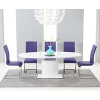 Mark Harris Seville White High Gloss Extending Dining Set with 6 Purple Malibu Dining Chairs