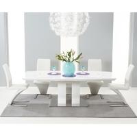 Mark Harris Rossini White High Gloss Extending Dining Set with 6 White Hereford Dining Chairs