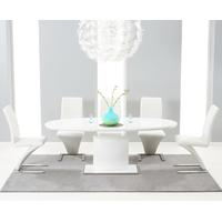 Mark Harris Seville White High Gloss Extending Dining Set with 6 White Hereford Dining Chairs