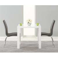 Mark Harris Ava White High Gloss Dining Set 80cm with 2 Grey Carsen Dining Chairs