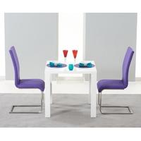 Mark Harris Hereford White High Gloss Dining Set with 2 Purple Malibu Dining Chairs