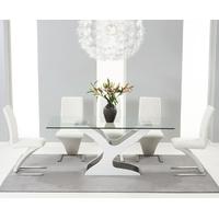 Mark Harris Natalie Black and White High Gloss Glass Top Dining Table with 6 White Hereford Dining Chairs