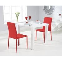 Mark Harris Ava Matt White 80cm Dining Set with 2 Stackable Red Dining Chairs