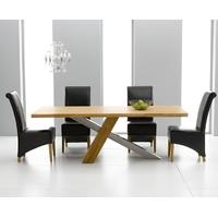 Mark Harris Montana Solid Oak and Metal 195cm Dining Set with 4 Barcelona Black Dining chairs