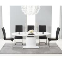 Mark Harris Seville White High Gloss Extending Dining Set with 6 Black Malibu Dining Chairs