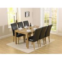 Mark Harris Promo Solid Oak 150cm Dining Set with 6 Atlanta Black Faux Leather Dining Chairs