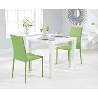 Mark Harris Ava Matt White 80cm Dining Set with 2 Stackable Green Dining Chairs