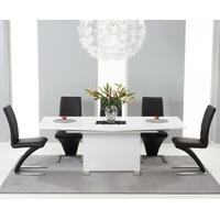 Mark Harris Marila White High Gloss Extending Dining Set with 6 Hereford Black Dining Chairs