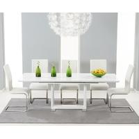 Mark Harris Beckley White High Gloss Dining Set with 6 White Malibu Dining Chairs