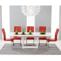 Mark Harris Beckley White High Gloss Dining Set with 6 Red Malibu Dining Chairs