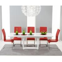 mark harris beckley white high gloss dining set with 6 red malibu dini ...