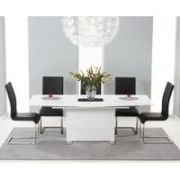 Mark Harris Marila White High Gloss Extending Dining Set with 6 Black Dining Chairs