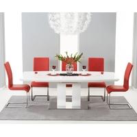 Mark Harris Rossini White High Gloss Extending Dining Set with 6 Red Malibu Dining Chairs