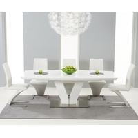 Mark Harris Malibu White High Gloss Extending Dining Set with 6 Hereford White Dining Chairs