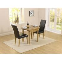 Mark Harris Promo Solid Oak 90cm Round Extending Dining Set with 2 Atlanta Black Faux Leather Dining Chairs