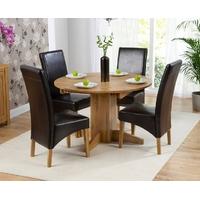 Mark Harris Dorchester Solid Oak 120cm Round Extending Dining Set with 4 Roma Brown Dining Chairs