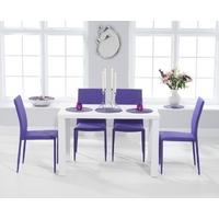 Mark Harris Ava Matt White 120cm Dining Set with 4 Stackable Purple Dining Chairs