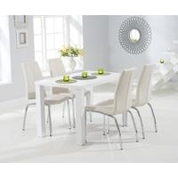 Mark Harris Ava Matt White 120cm Dining Set with 4 Carsen Ivory Dining Chairs