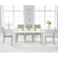 mark harris ava matt white 160cm dining set with 6 stackable beige din ...