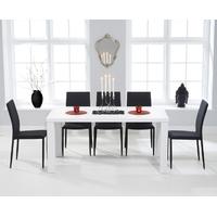 Mark Harris Ava Matt White 160cm Dining Set with 6 Stackable Black Dining Chairs