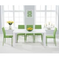 Mark Harris Ava Matt White 160cm Dining Set with 6 Stackable Green Dining Chairs