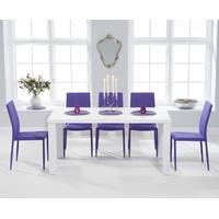 mark harris ava matt white 160cm dining set with 6 stackable purple di ...