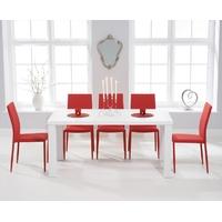 Mark Harris Ava Matt White 160cm Dining Set with 6 Stackable Red Dining Chairs