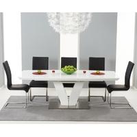 Mark Harris Malibu White High Gloss Extending Dining Set with 6 Black Dining Chairs