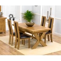 Mark Harris Avignon Solid Oak 160cm Extending Dining Set with 4 Havana Brown Dining Chairs