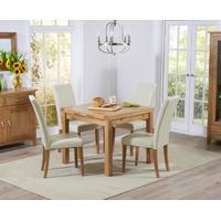 Mark Harris Cambridge Solid Oak 90cm Extending Dining Set with 4 Atlanta Cream Bycast Leather Dining Chairs