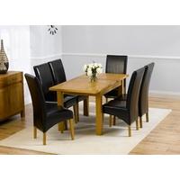 Mark Harris Rustique Solid Oak 120cm Extending Dining Set with 6 Roma Brown Dining Chairs