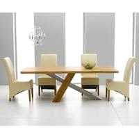 Mark Harris Montana Solid Oak and Metal 195cm Dining Set with 4 Barcelona Cream Dining chairs