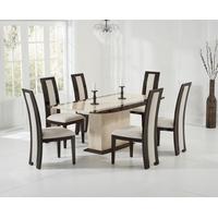 Mark Harris Alba Cream and Brown Constituted Marble Dining Set with 6 Rivilino Brown Dining Chairs